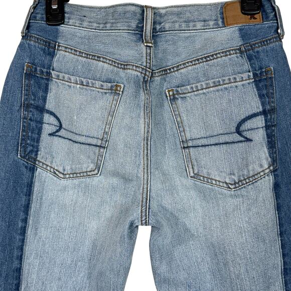 American Eagle SZ 6 Vintage Hi-Rise Cropped Jeans Button-Fly Two-Tone Chewed Hem - Picture 5 of 11